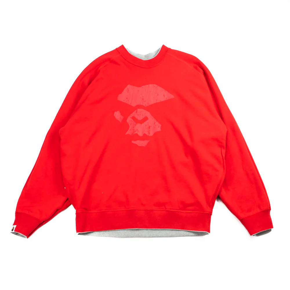 Bape Logo Reversible Loose Fit Crewneck Sweatshirt (Gray) - Image 3