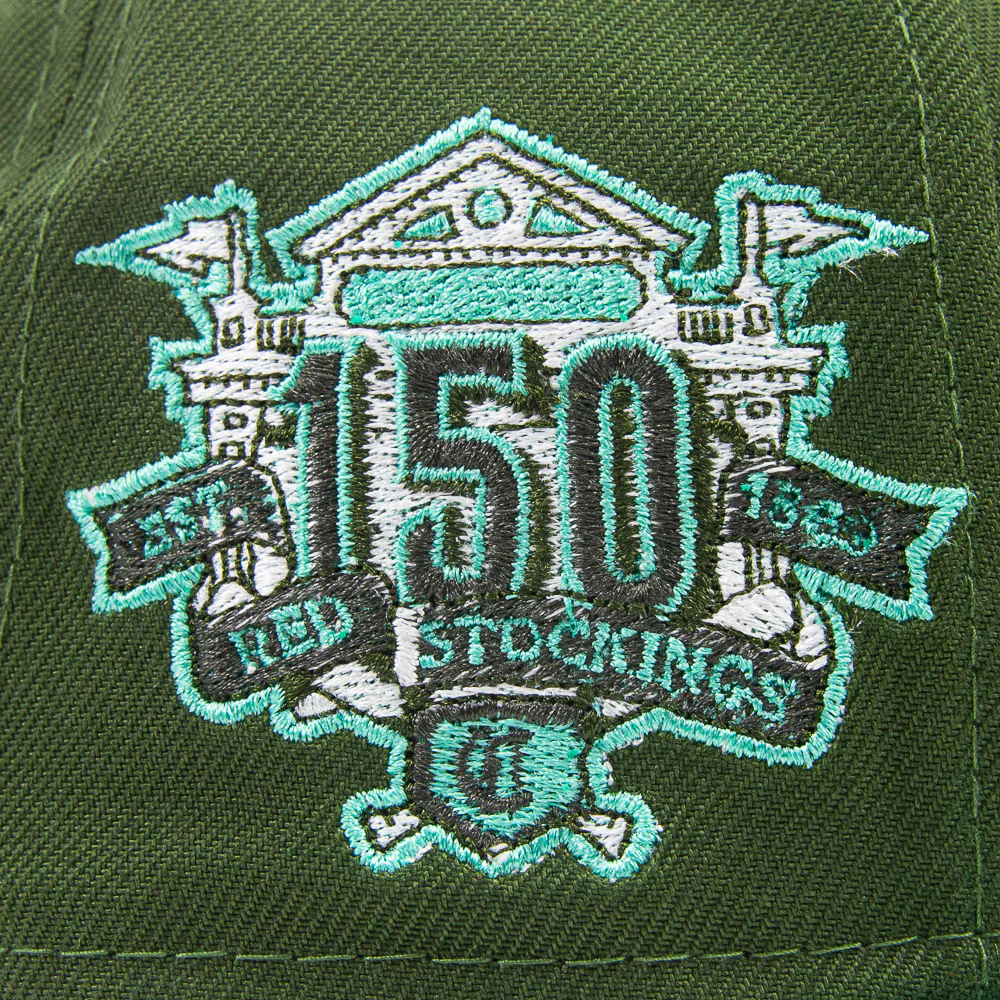 Cincinnati Reds 150th Anniversary Fitted Cap (Rifle Green/Clear Mint) - Image 2