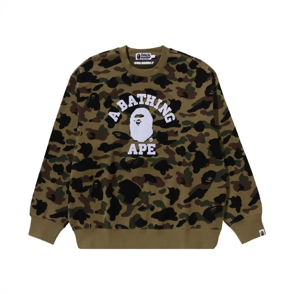 1ST CAMO JACQUARD COLLEGE RELAX FIT CREWNECK SWEATSHIRT (GREEN)